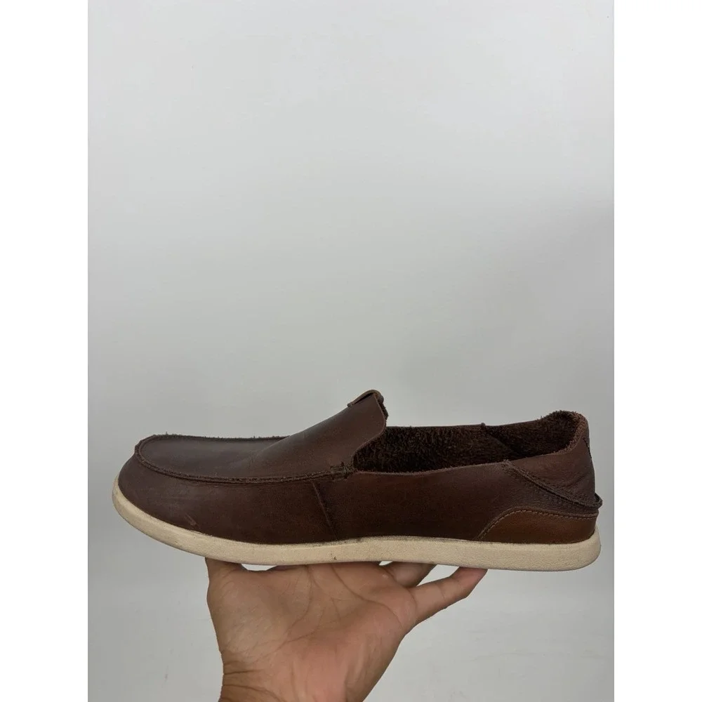 Olukai Nalukai Leather Mens Shoes Size 9.5 Slip On Drop In Casual Brown